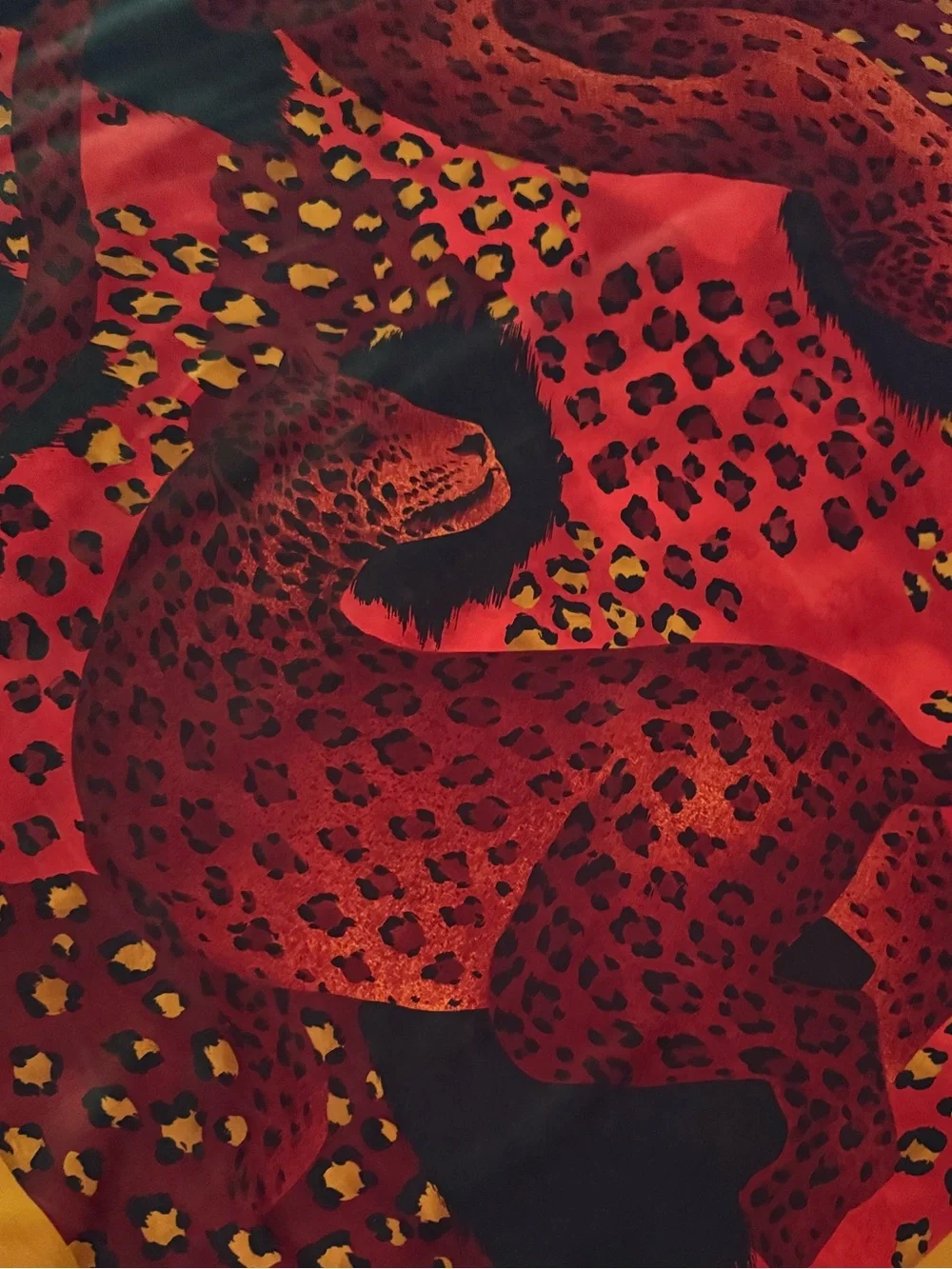 YSL Scarf. Vibrant Red Leopard Motif Silk Scarf